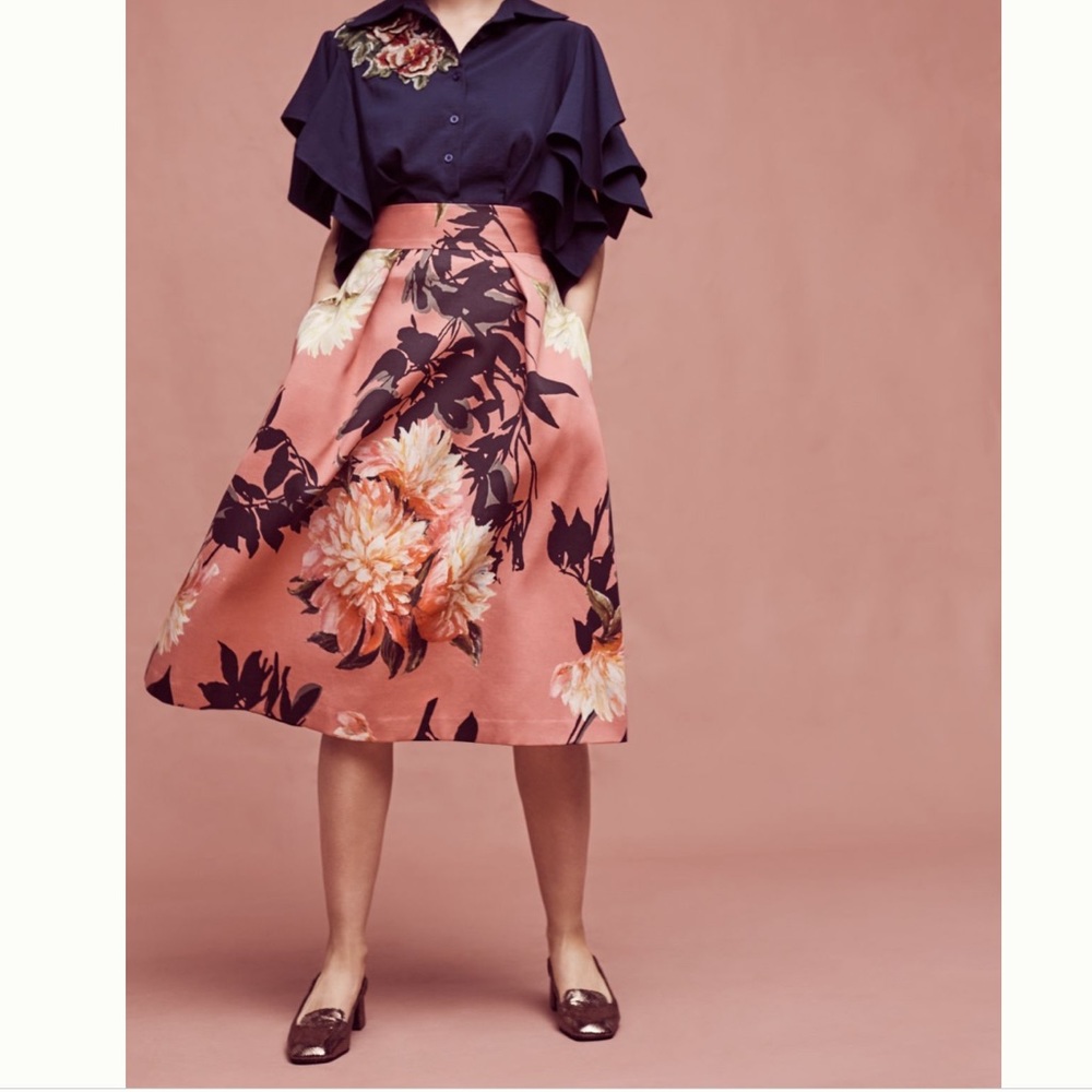 Anthropologie Black Halo Grand Floral Midi Skirt